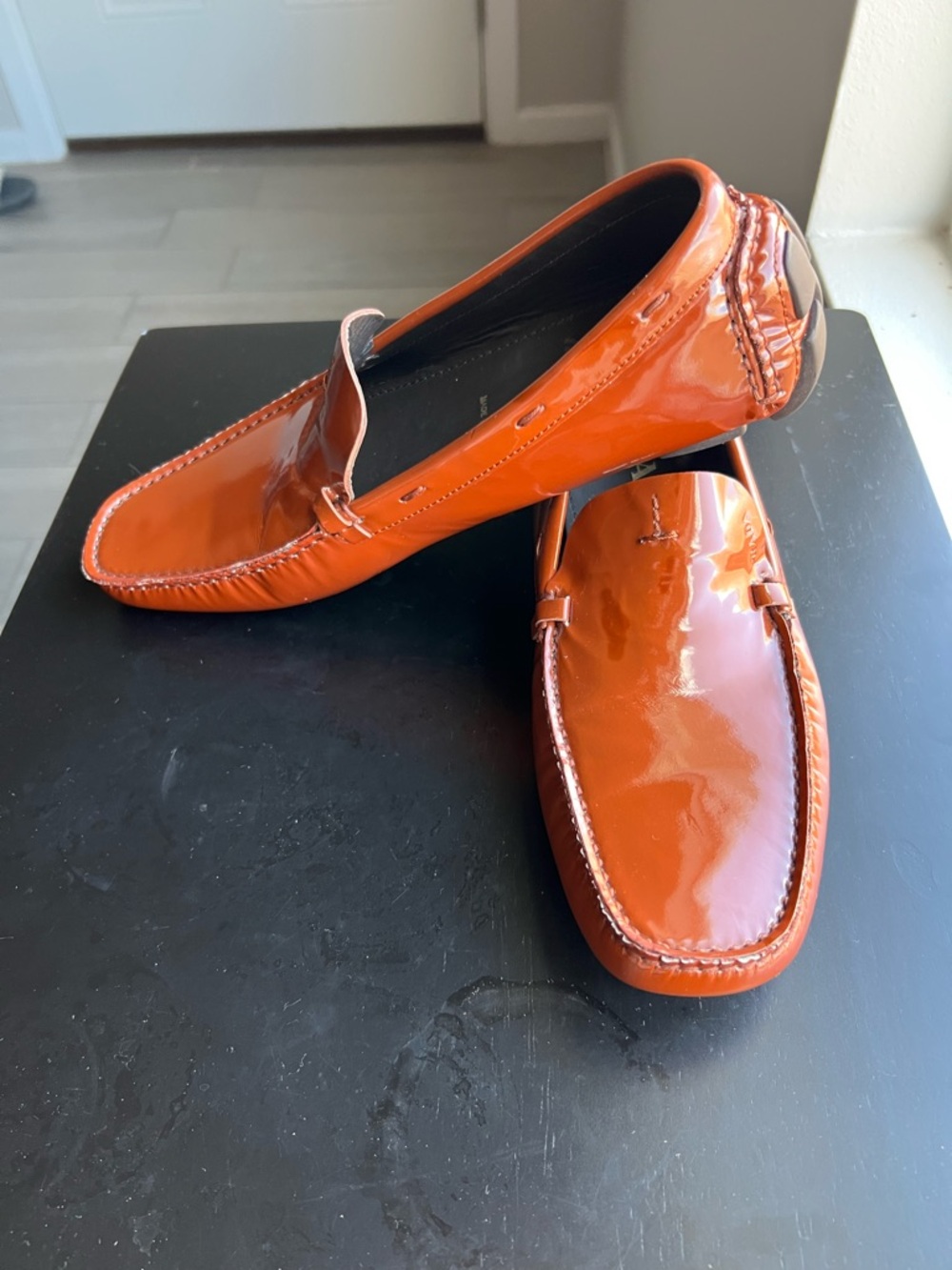 Prada Glossy Chestnut Patent Leather Slip-On Loafers - Picture 2 of 8